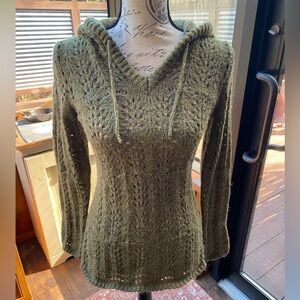 Royal Robbins Green Sweater with Hood and Cable Knit